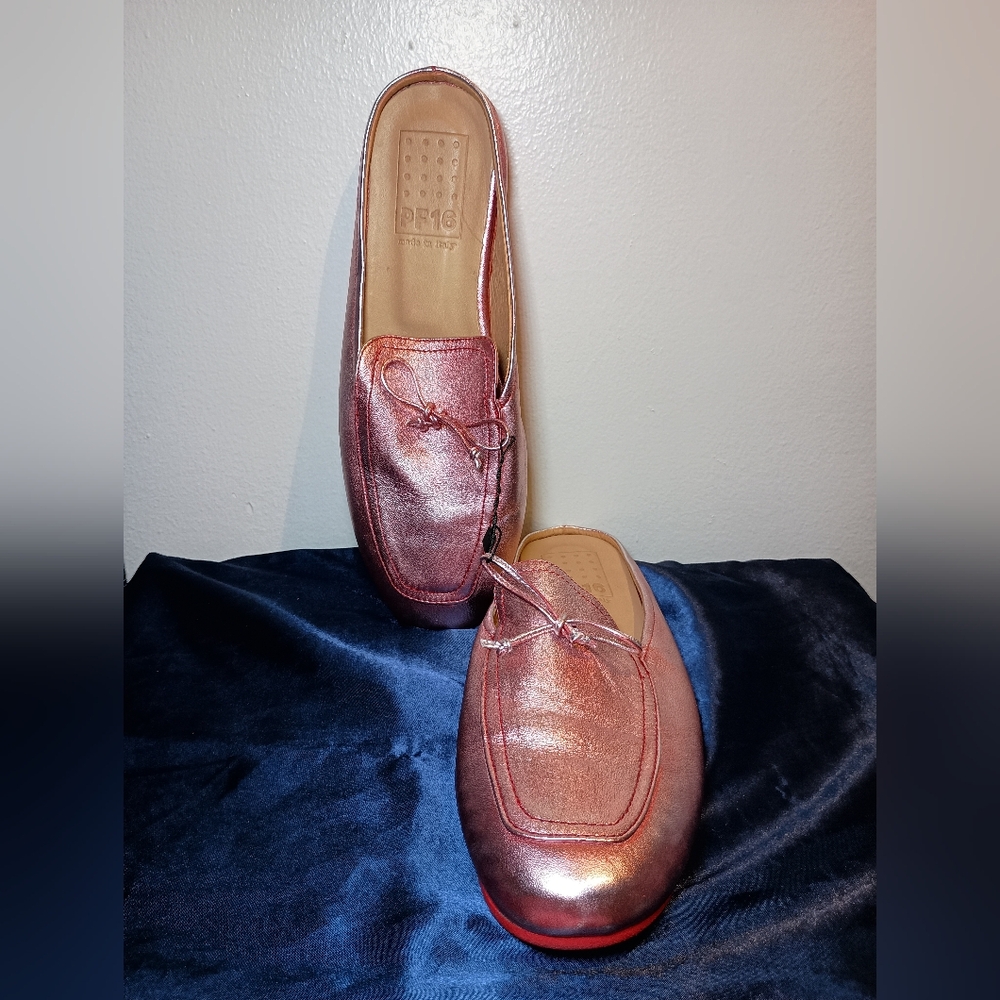 Italian Pink Metallic Leather Loafer Slides – EU 39 (US 8.5) - Picture 4 of 12